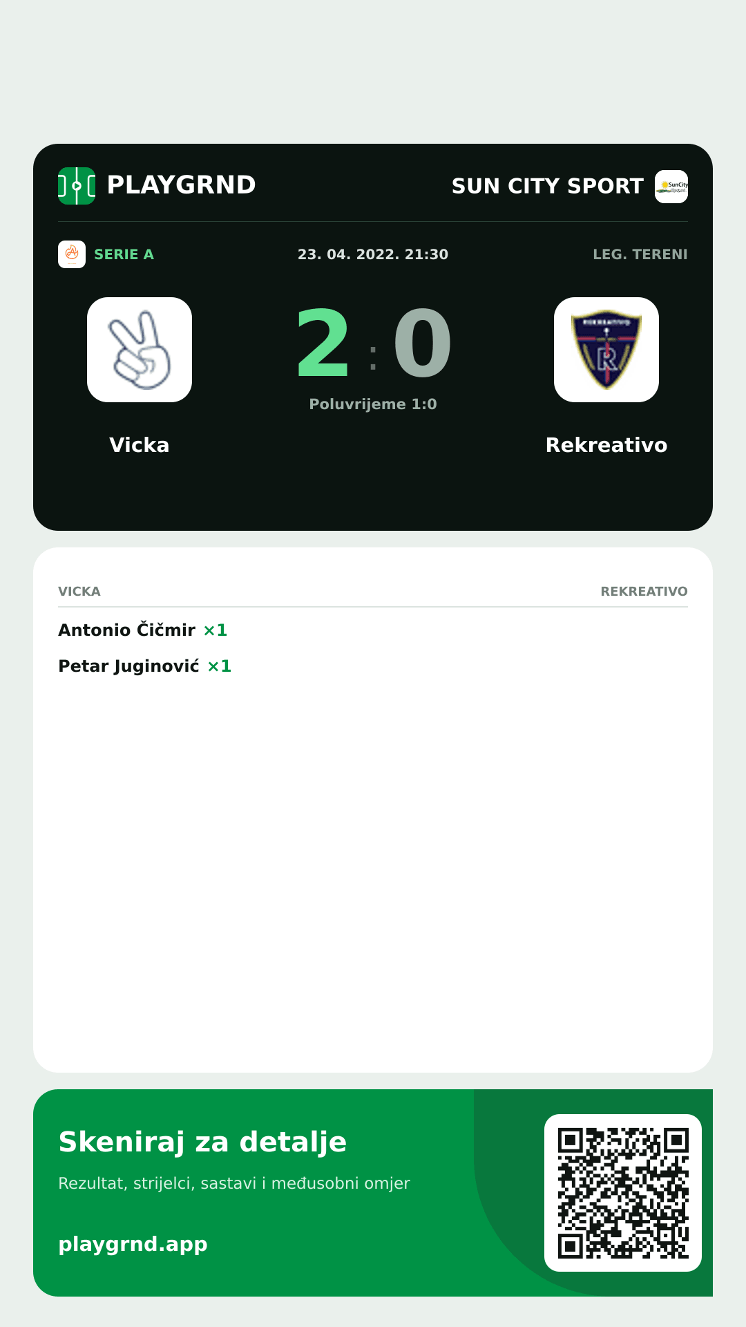 Story slika: Vicka 2:0 Rekreativo