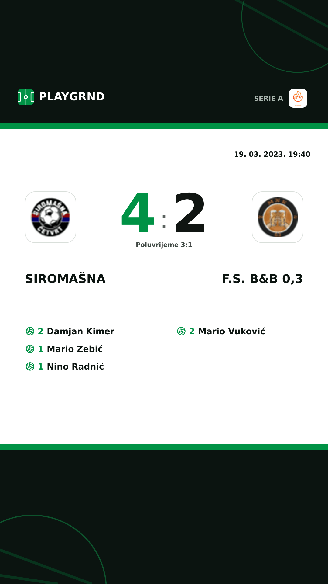 Instagram slika: Siromašna 4:2 F.S. B&B 0,3
