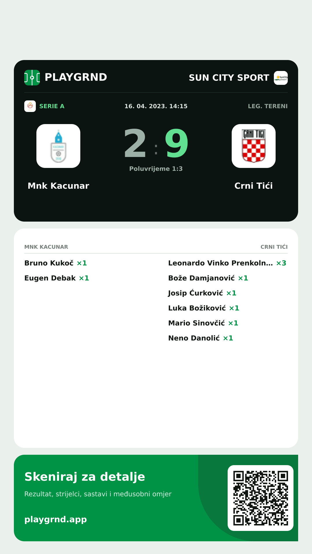 Story slika: Mnk Kacunar 2:9 Crni Tići