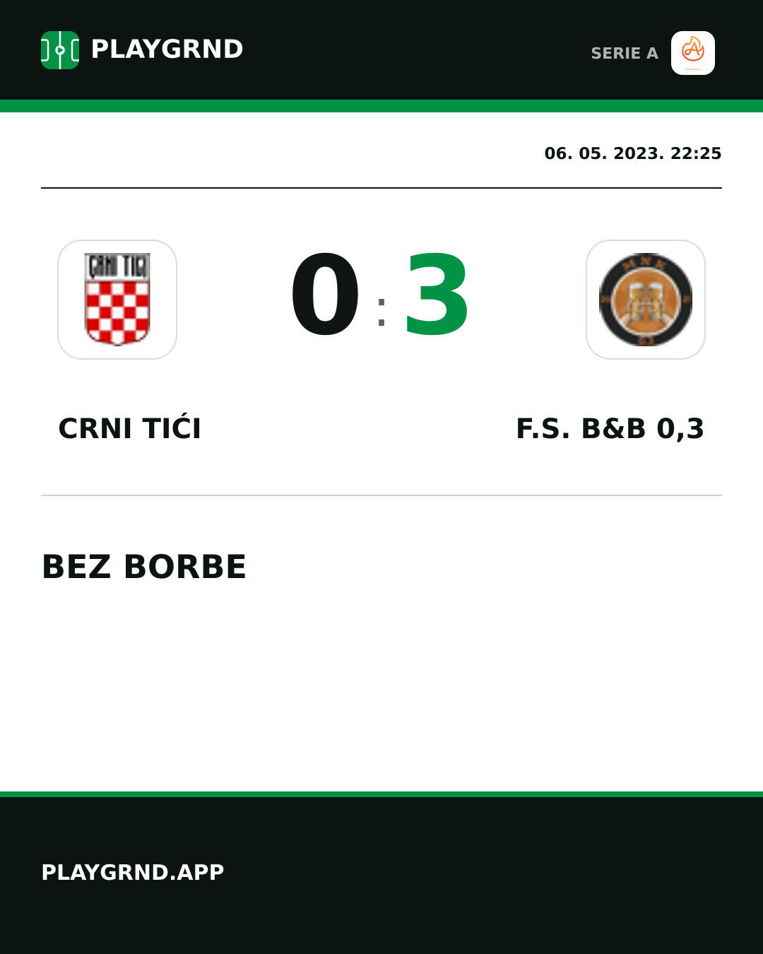 Instagram slika: Crni Tići 0:3 F.S. B&B 0,3