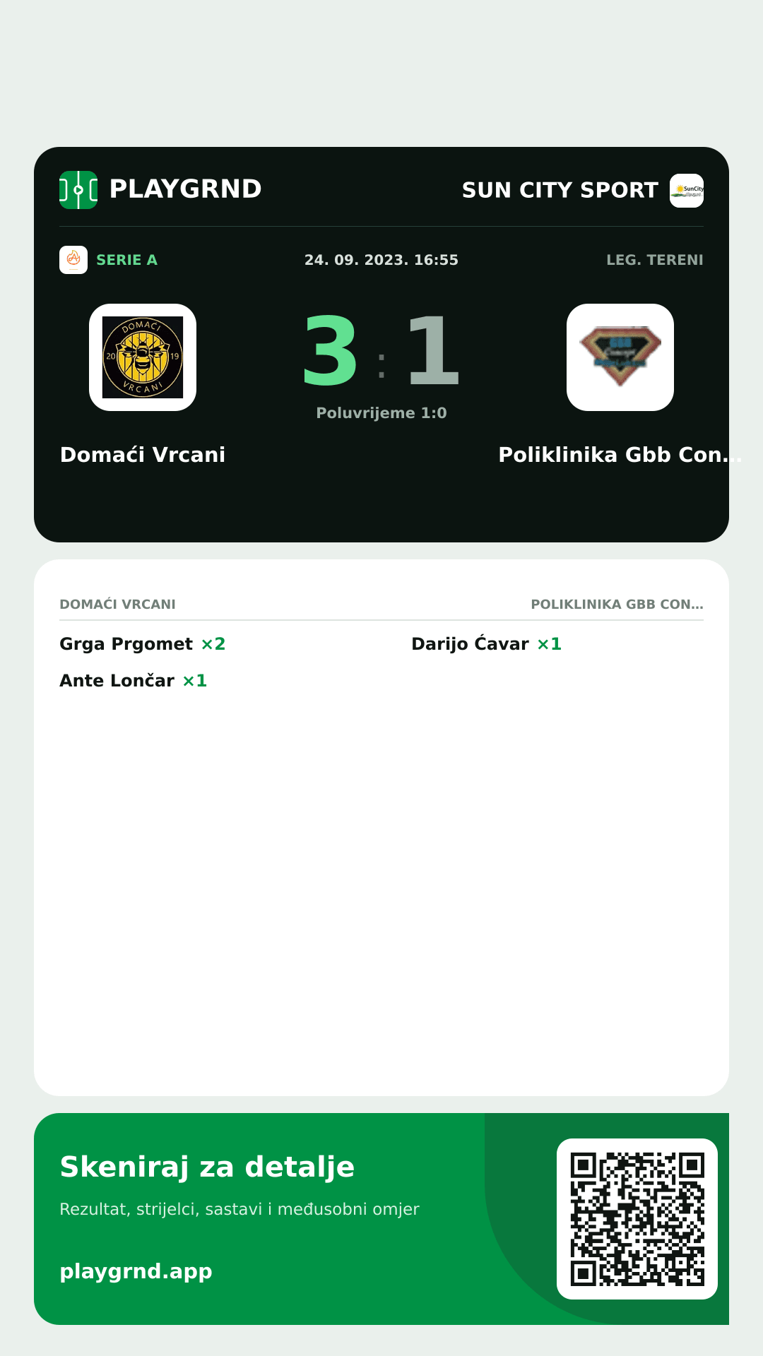 Story slika: Domaći Vrcani 3:1 Poliklinika Gbb Concept