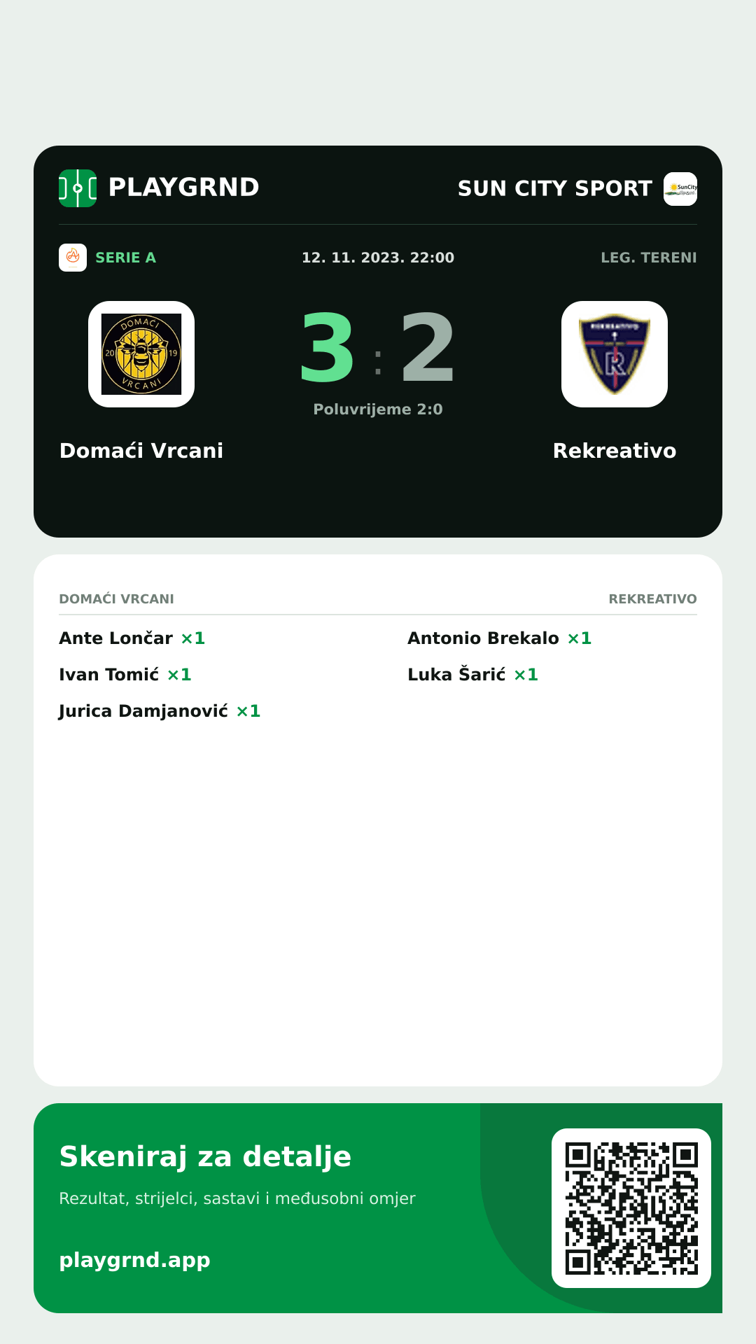 Story slika: Domaći Vrcani 3:2 Rekreativo