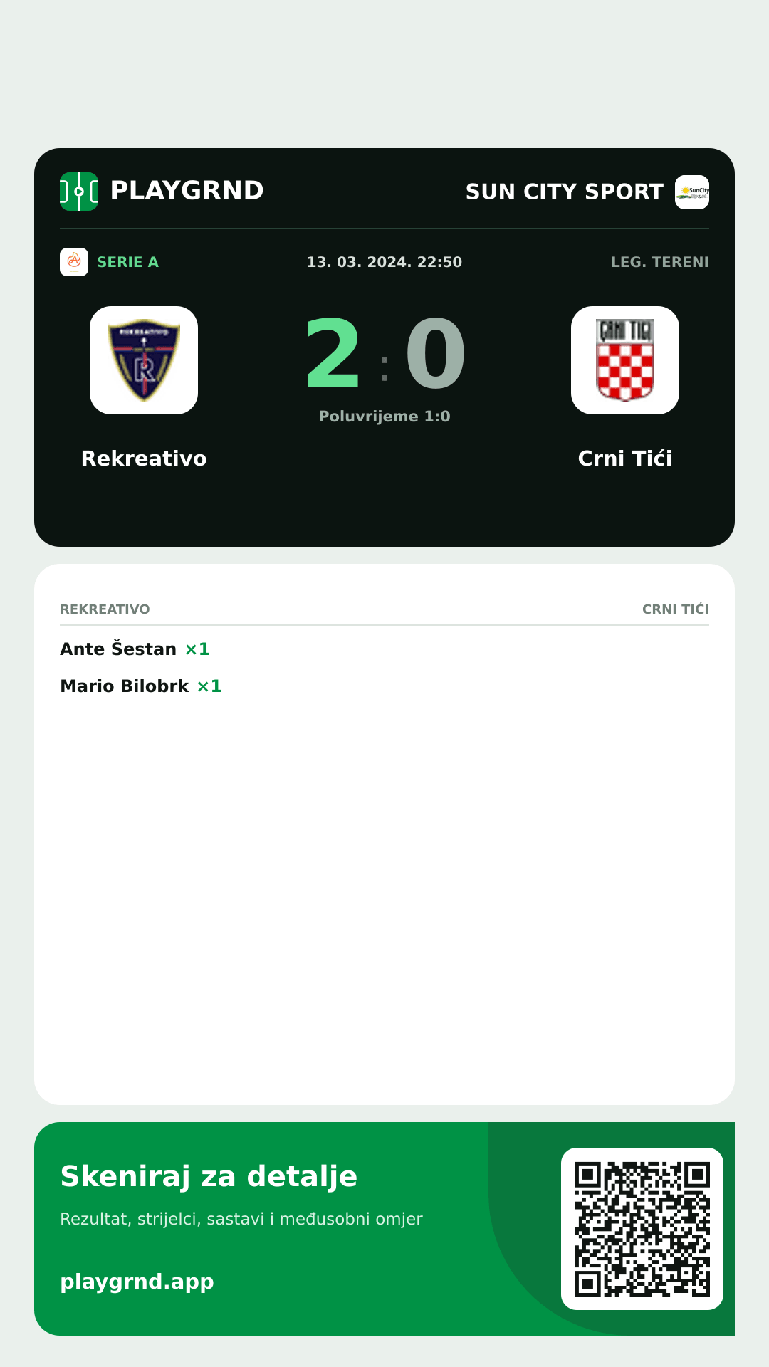 Story slika: Rekreativo 2:0 Crni Tići