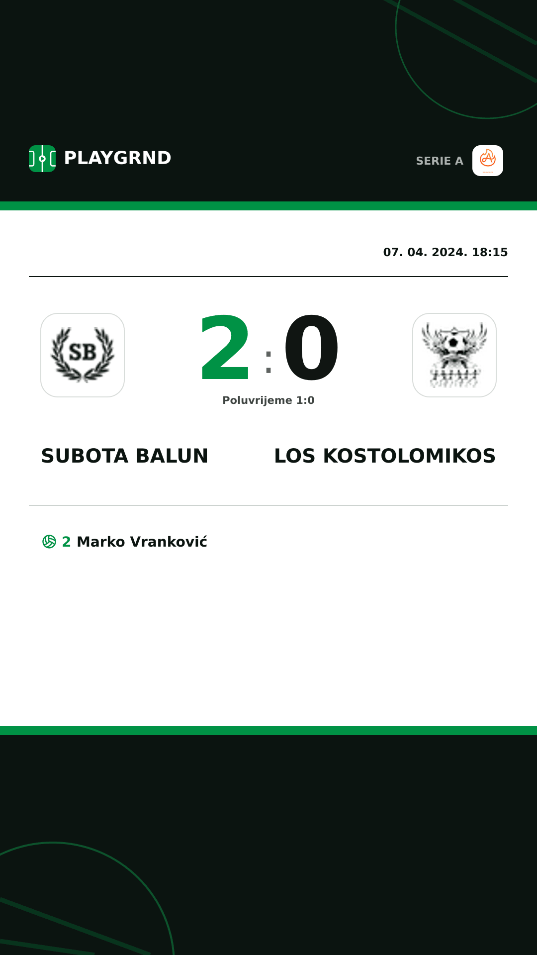 Instagram slika: Subota Balun 2:0 Los Kostolomikos