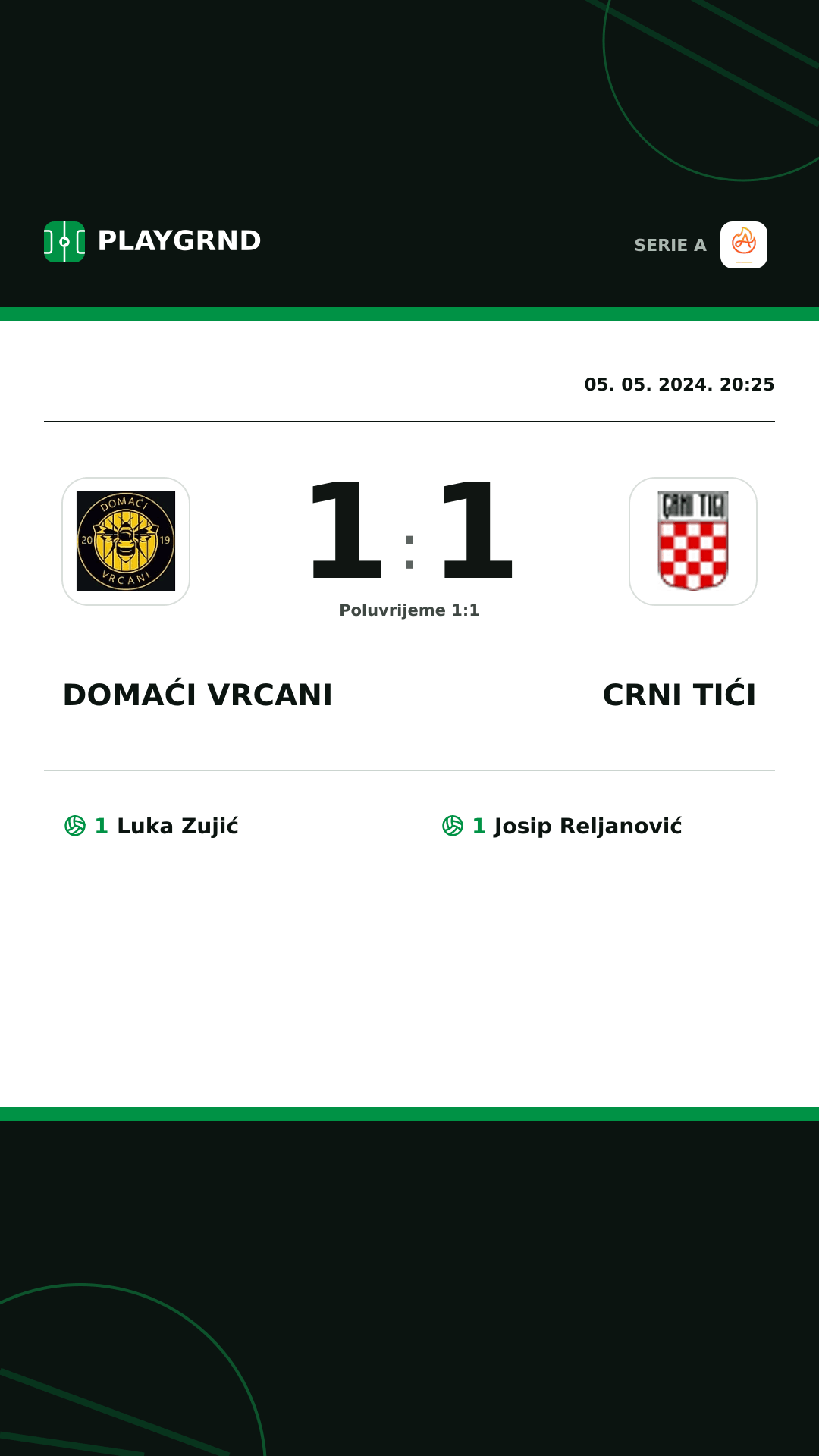 Instagram slika: Domaći Vrcani 1:1 Crni Tići