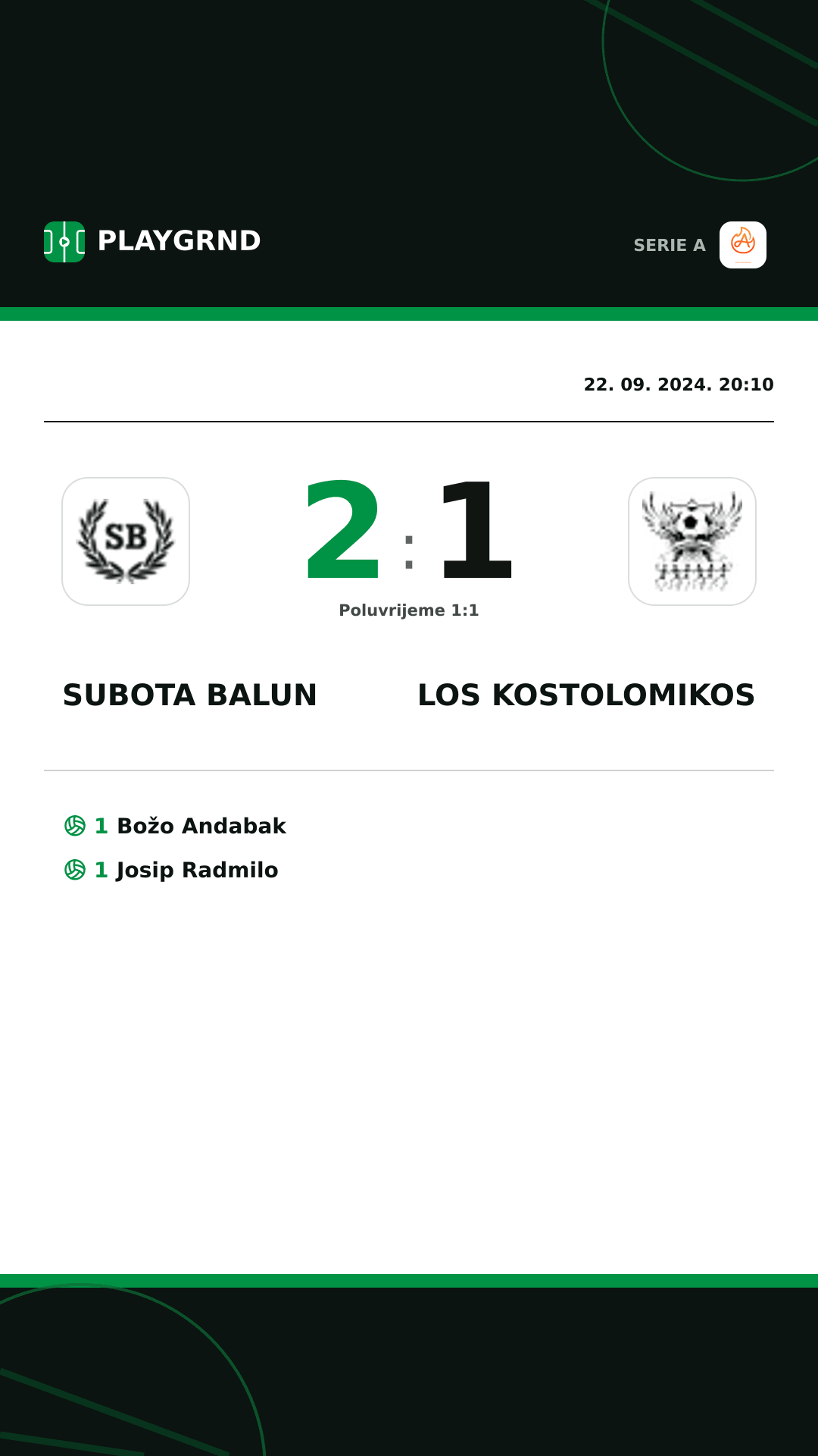 Instagram slika: Subota Balun 2:1 Los Kostolomikos