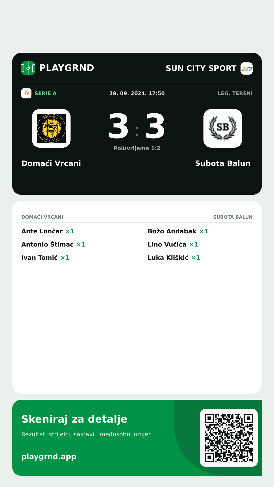 Story slika: Domaći Vrcani 3:3 Subota Balun