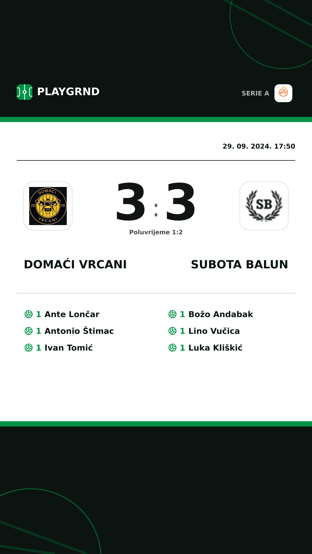 Instagram slika: Domaći Vrcani 3:3 Subota Balun