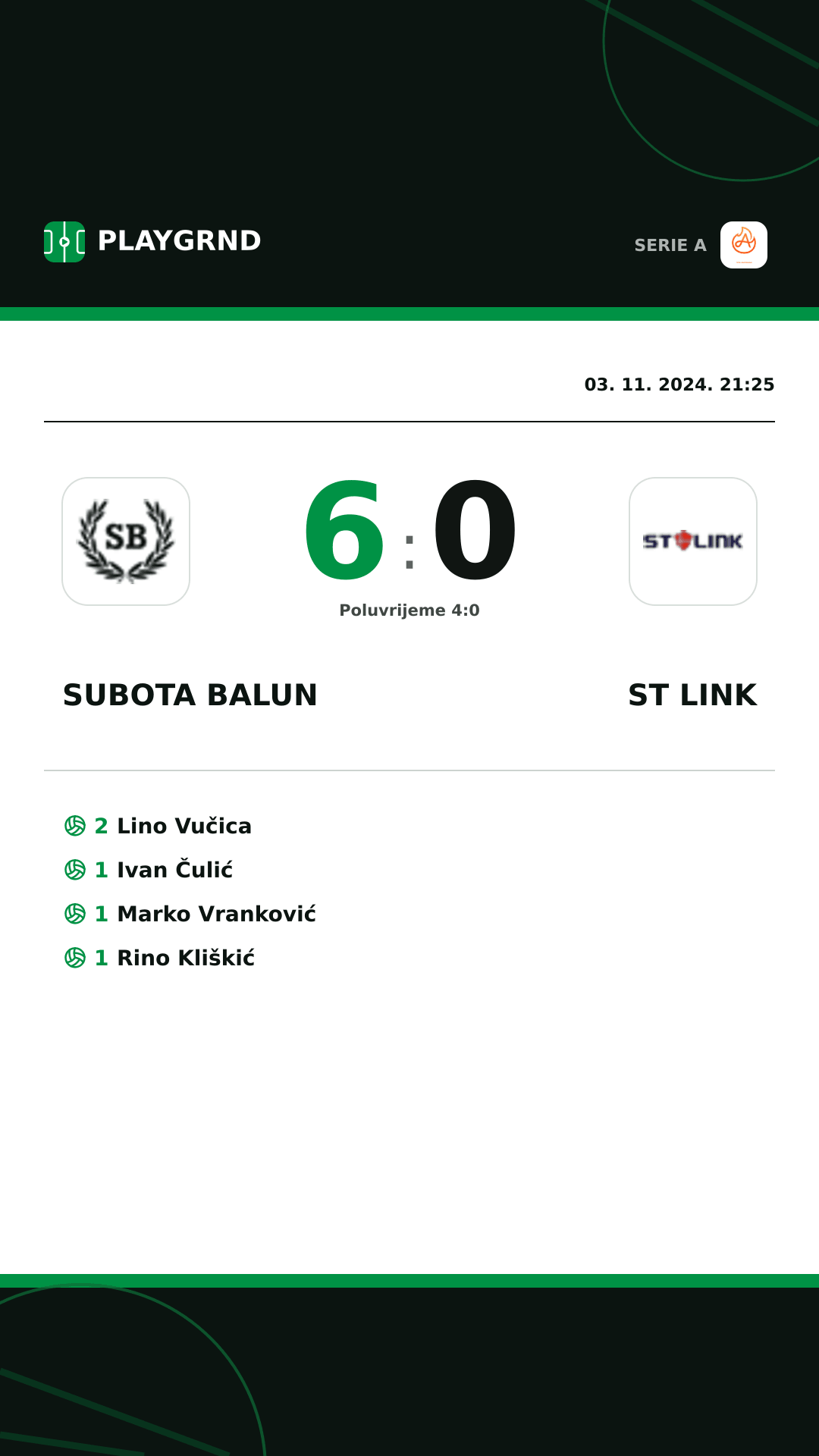 Instagram slika: Subota Balun 6:0 ST Link