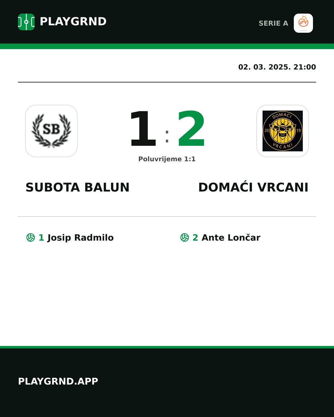 Instagram slika: Subota Balun 1:2 Domaći Vrcani