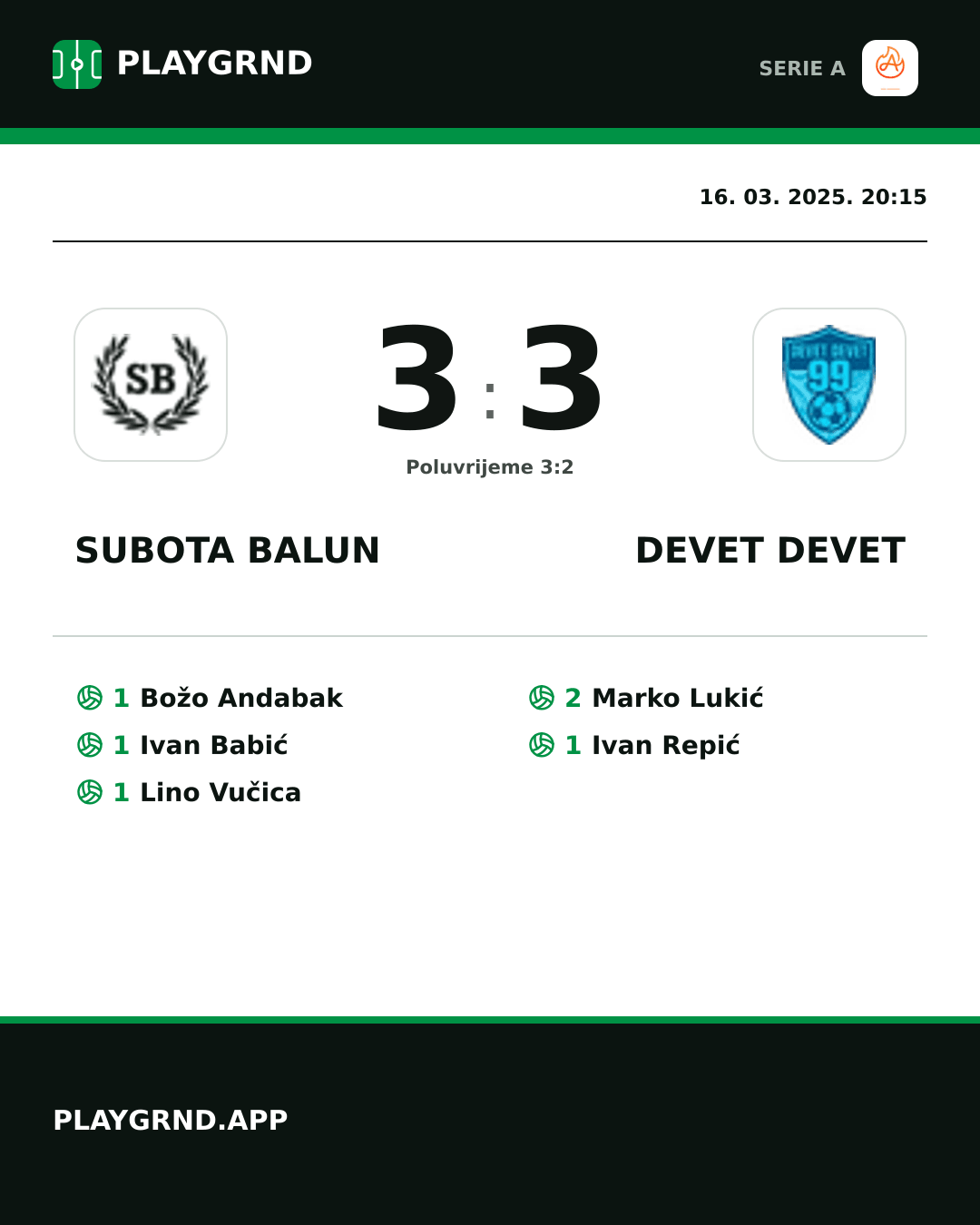 Instagram slika: Subota Balun 3:3 Devet Devet