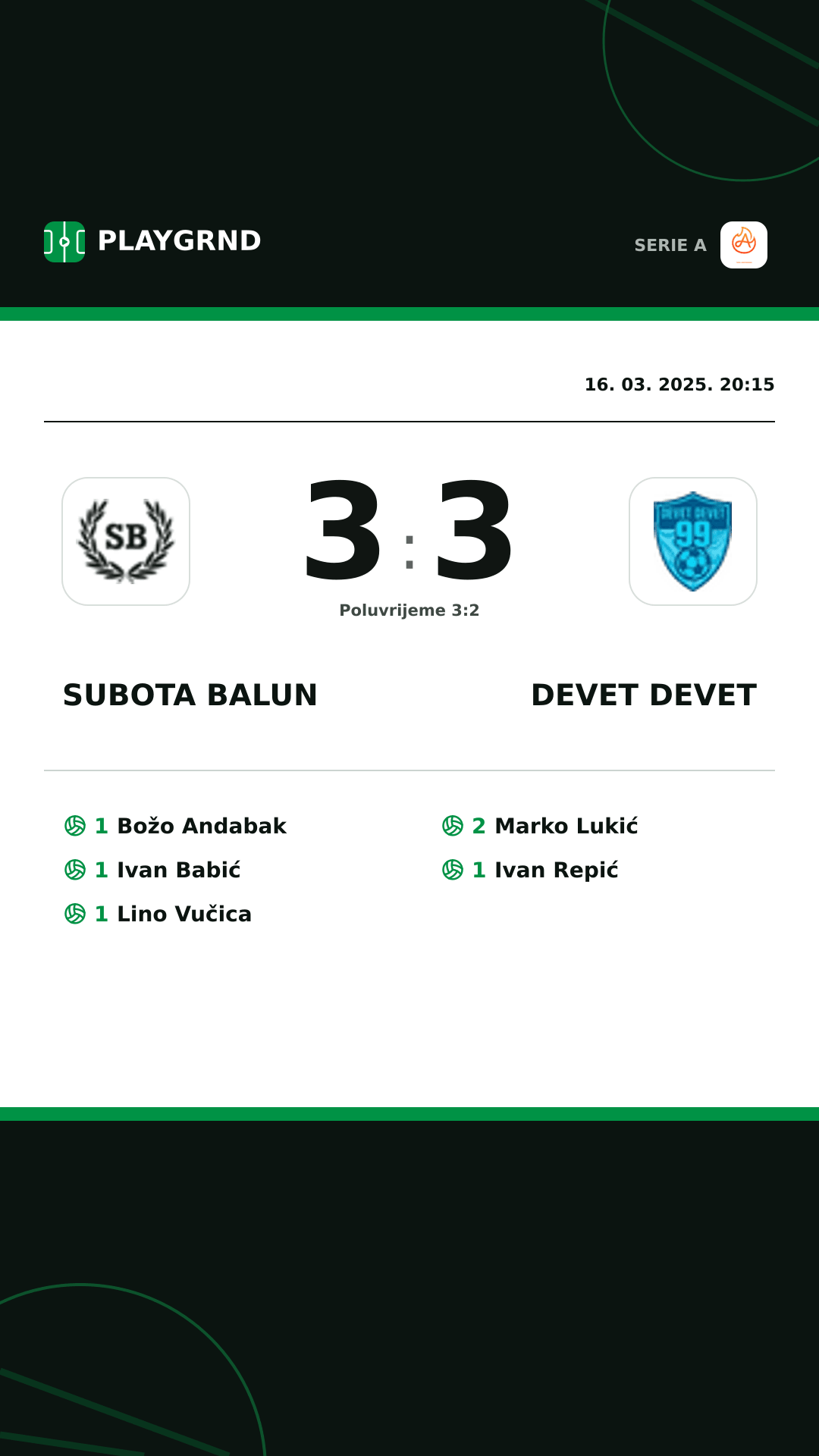 Instagram slika: Subota Balun 3:3 Devet Devet