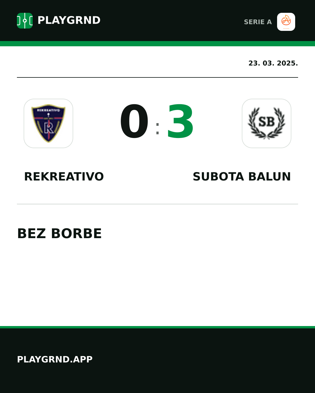 Instagram slika: Rekreativo 0:3 Subota Balun