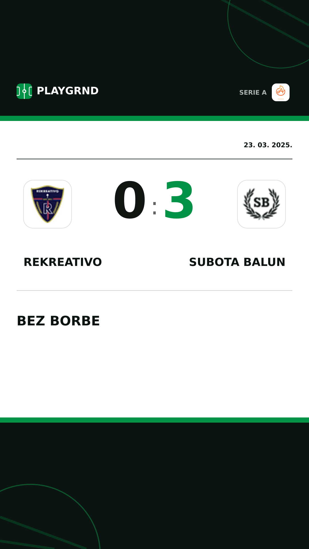 Instagram slika: Rekreativo 0:3 Subota Balun