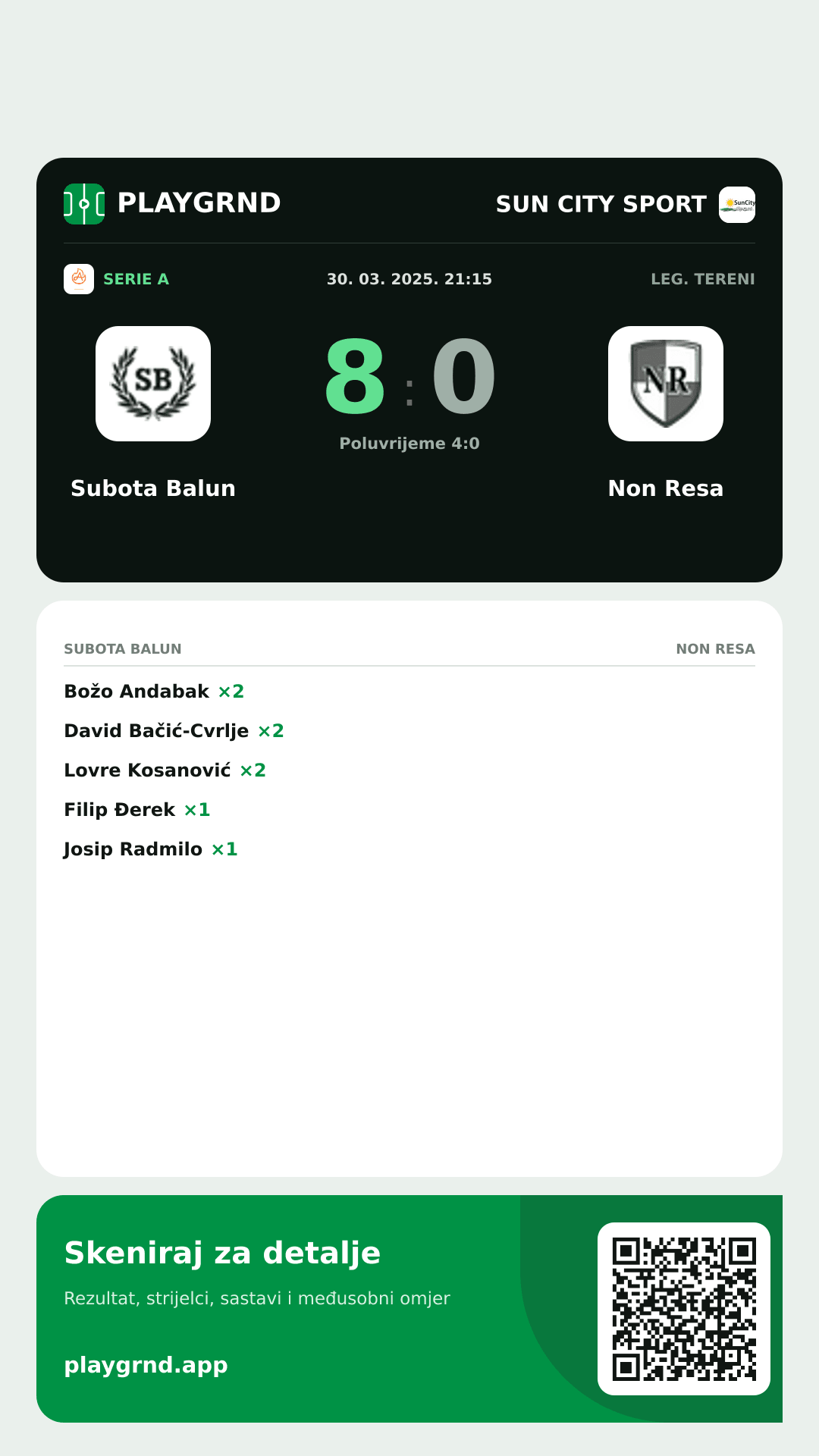 Story slika: Subota Balun 8:0 Non Resa