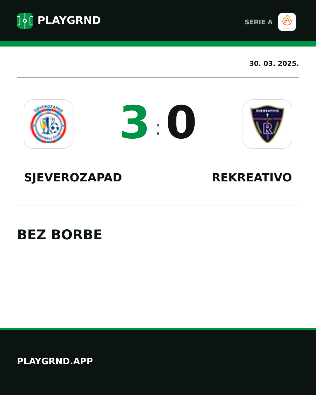 Instagram slika: Sjeverozapad 3:0 Rekreativo