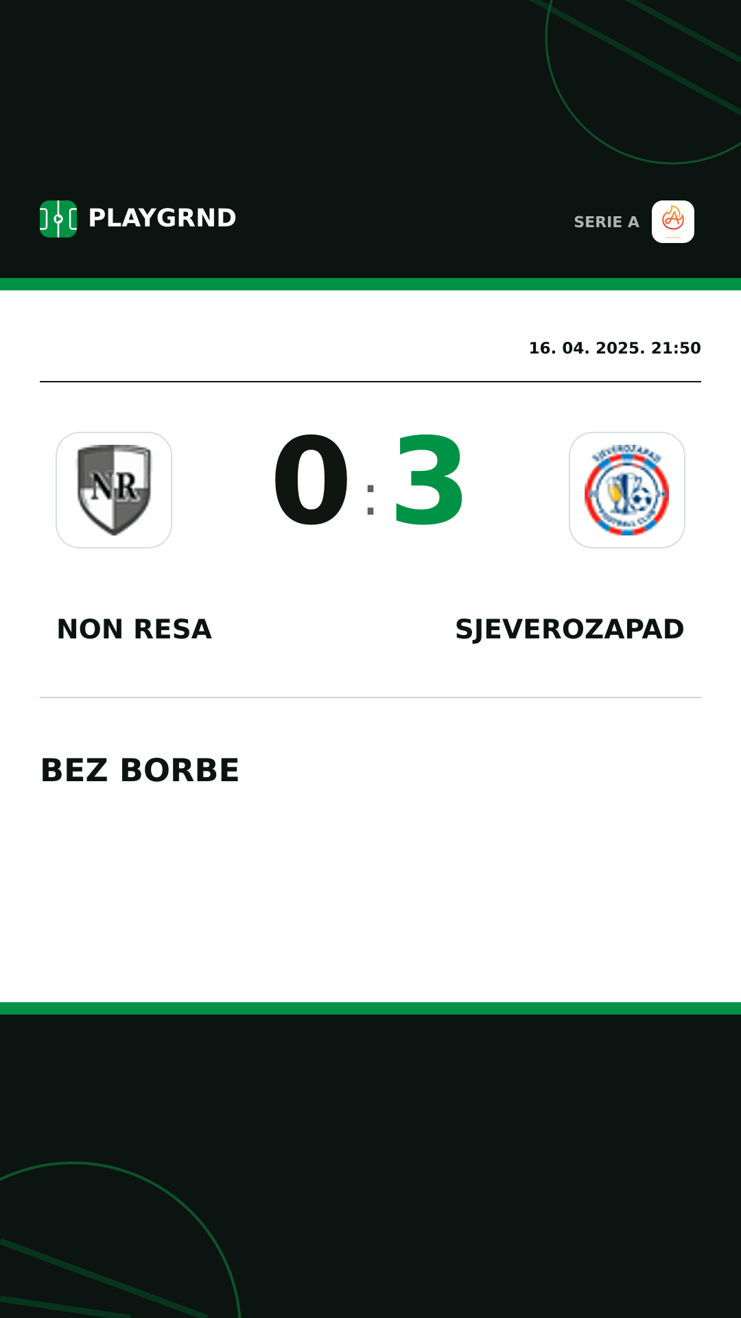 Instagram slika: Non Resa 0:3 Sjeverozapad