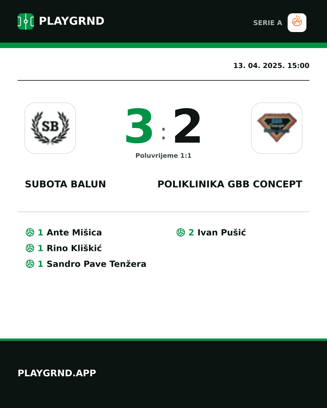Instagram slika: Subota Balun 3:2 Poliklinika Gbb Concept