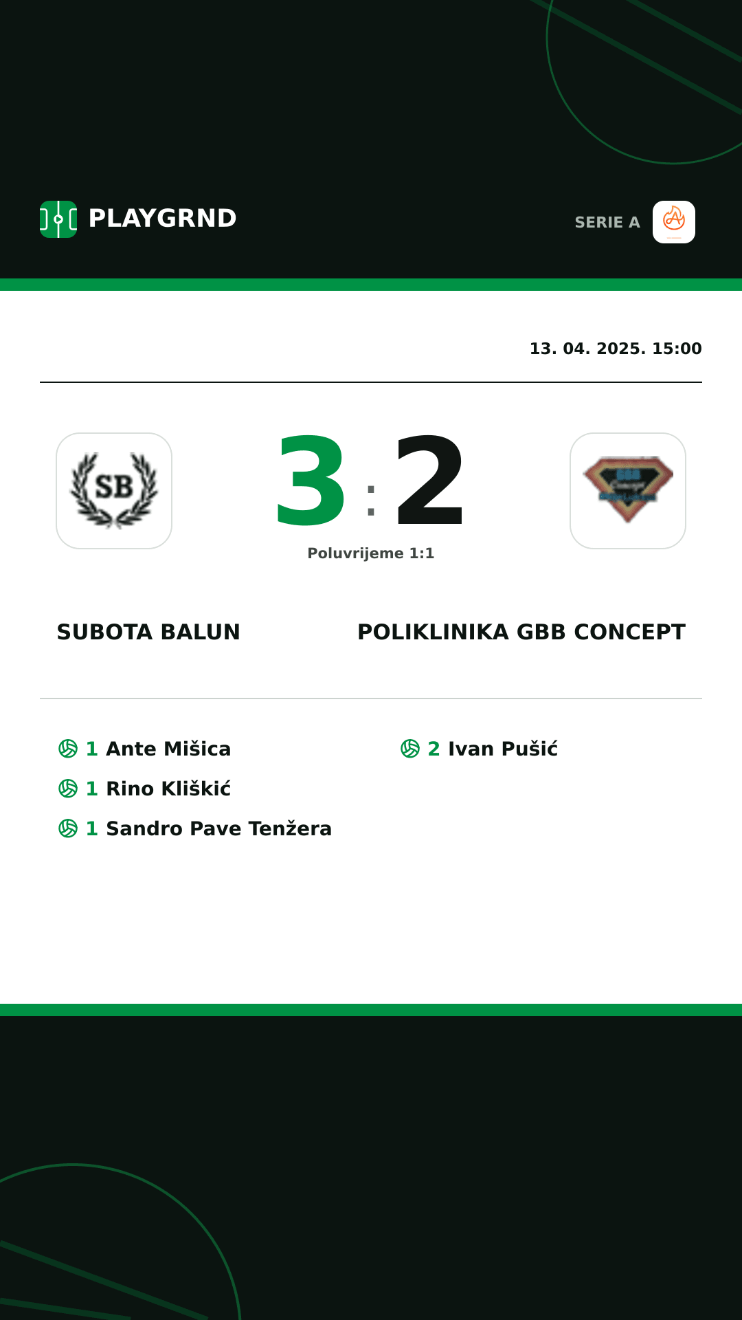 Instagram slika: Subota Balun 3:2 Poliklinika Gbb Concept