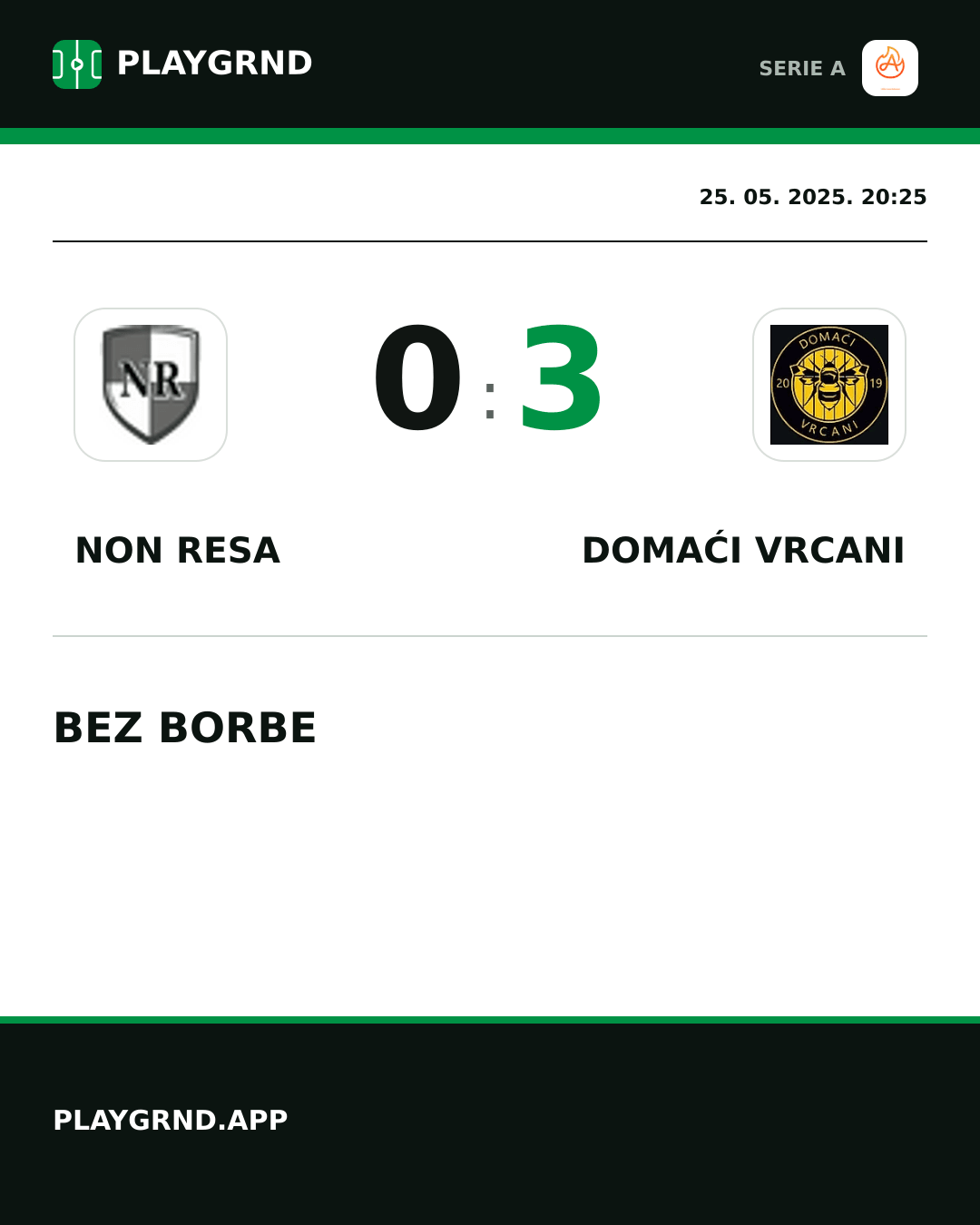 Instagram slika: Non Resa 0:3 Domaći Vrcani