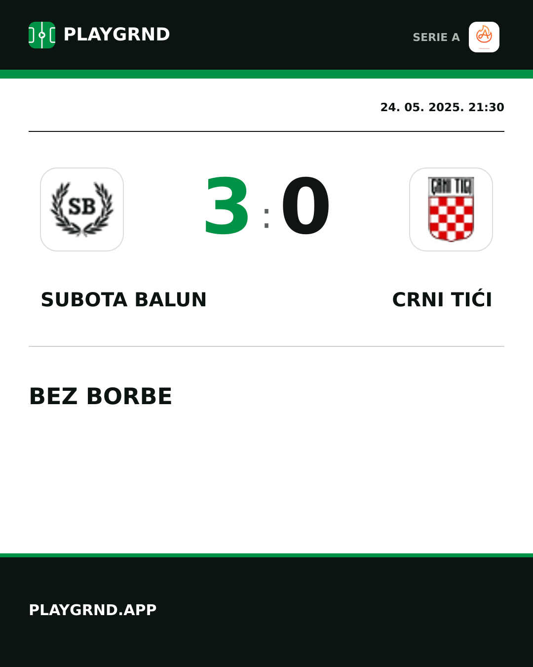 Instagram slika: Subota Balun 3:0 Crni Tići
