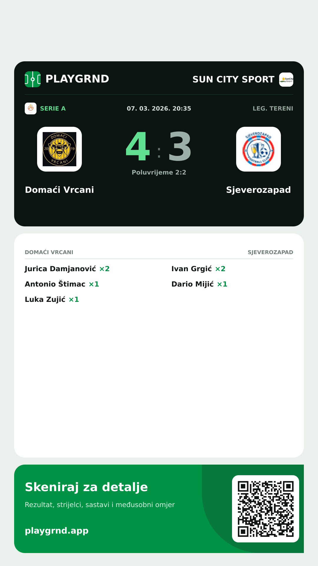 Story slika: Domaći Vrcani 4:3 Sjeverozapad