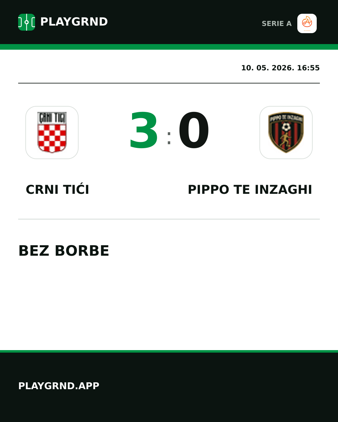 Instagram slika: Crni Tići 3:0 Pippo TE Inzaghi