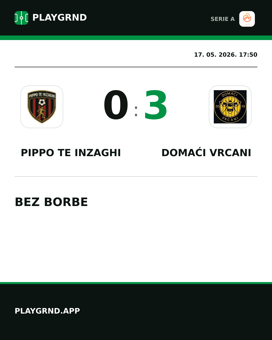 Instagram slika: Pippo TE Inzaghi 0:3 Domaći Vrcani
