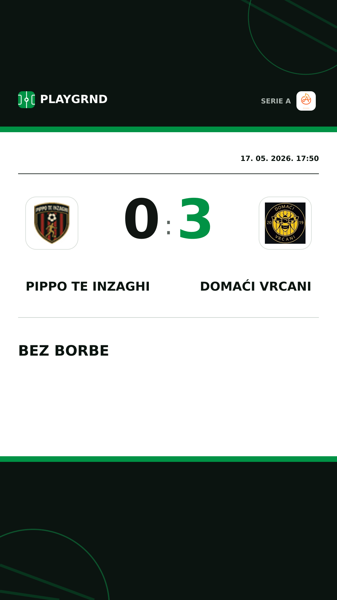 Instagram slika: Pippo TE Inzaghi 0:3 Domaći Vrcani