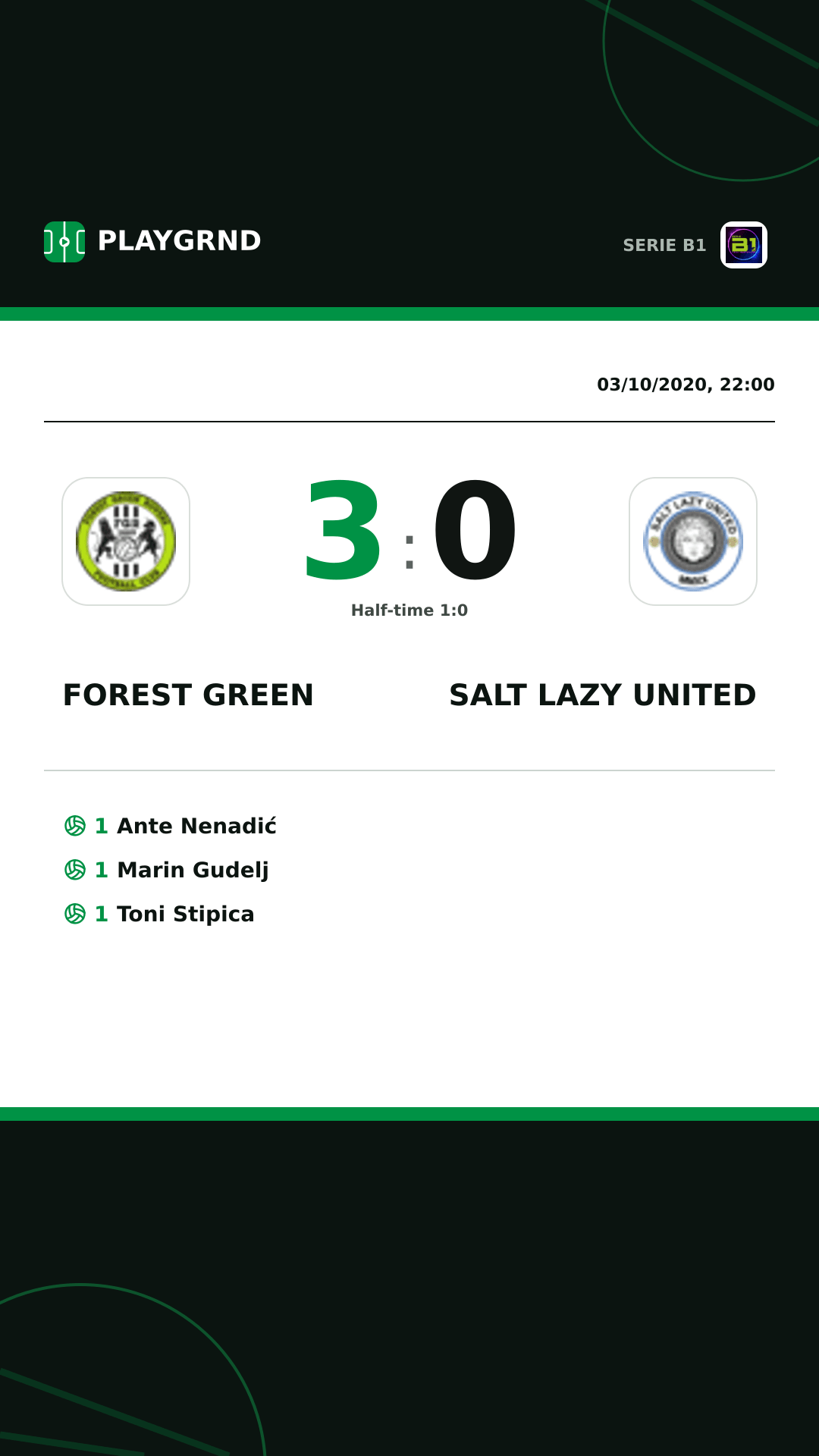 Instagram artwork: Forest Green 3:0 Salt Lazy United