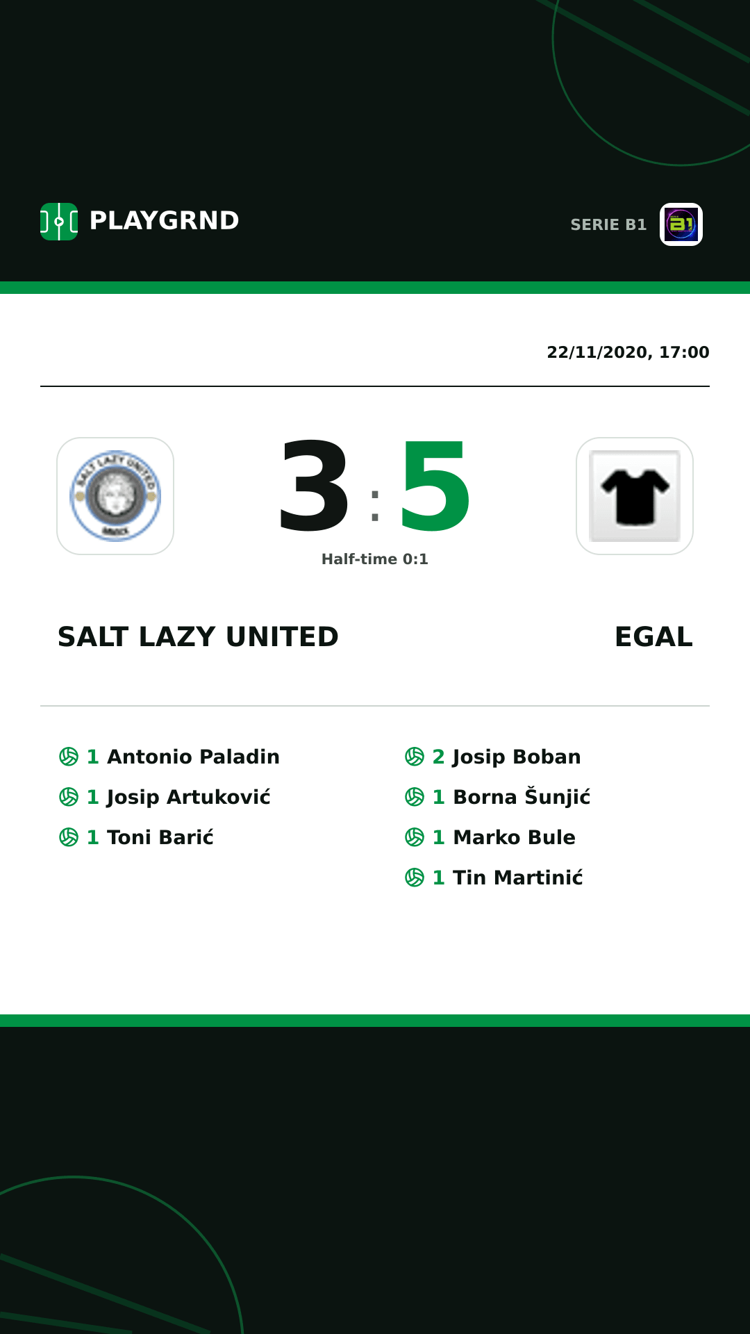 Instagram artwork: Salt Lazy United 3:5 Egal