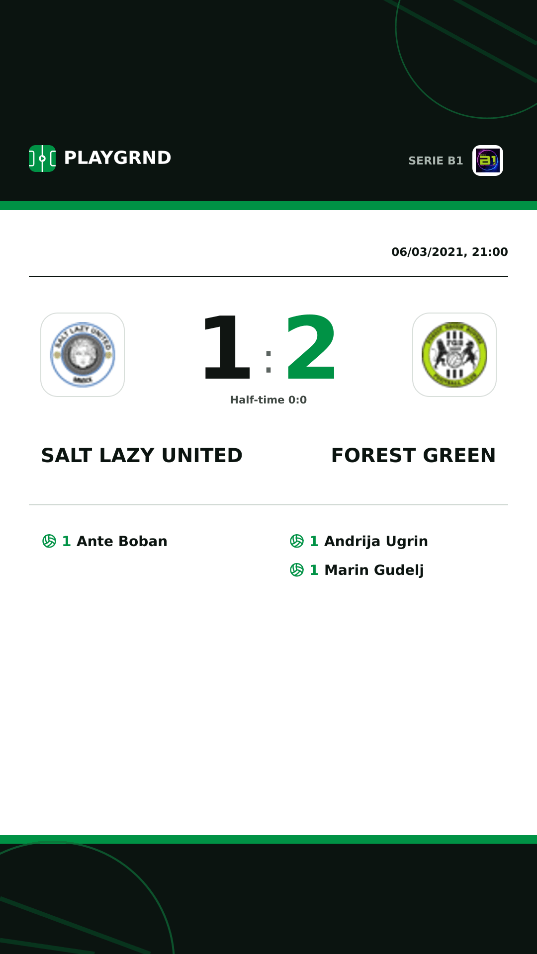 Instagram artwork: Salt Lazy United 1:2 Forest Green