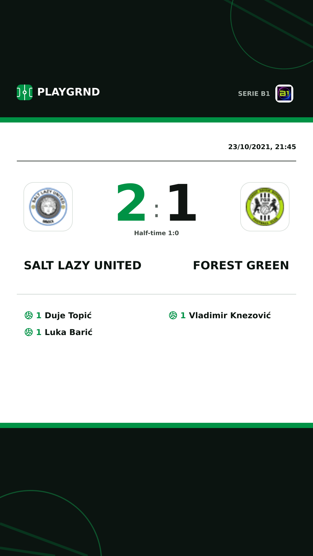 Instagram artwork: Salt Lazy United 2:1 Forest Green