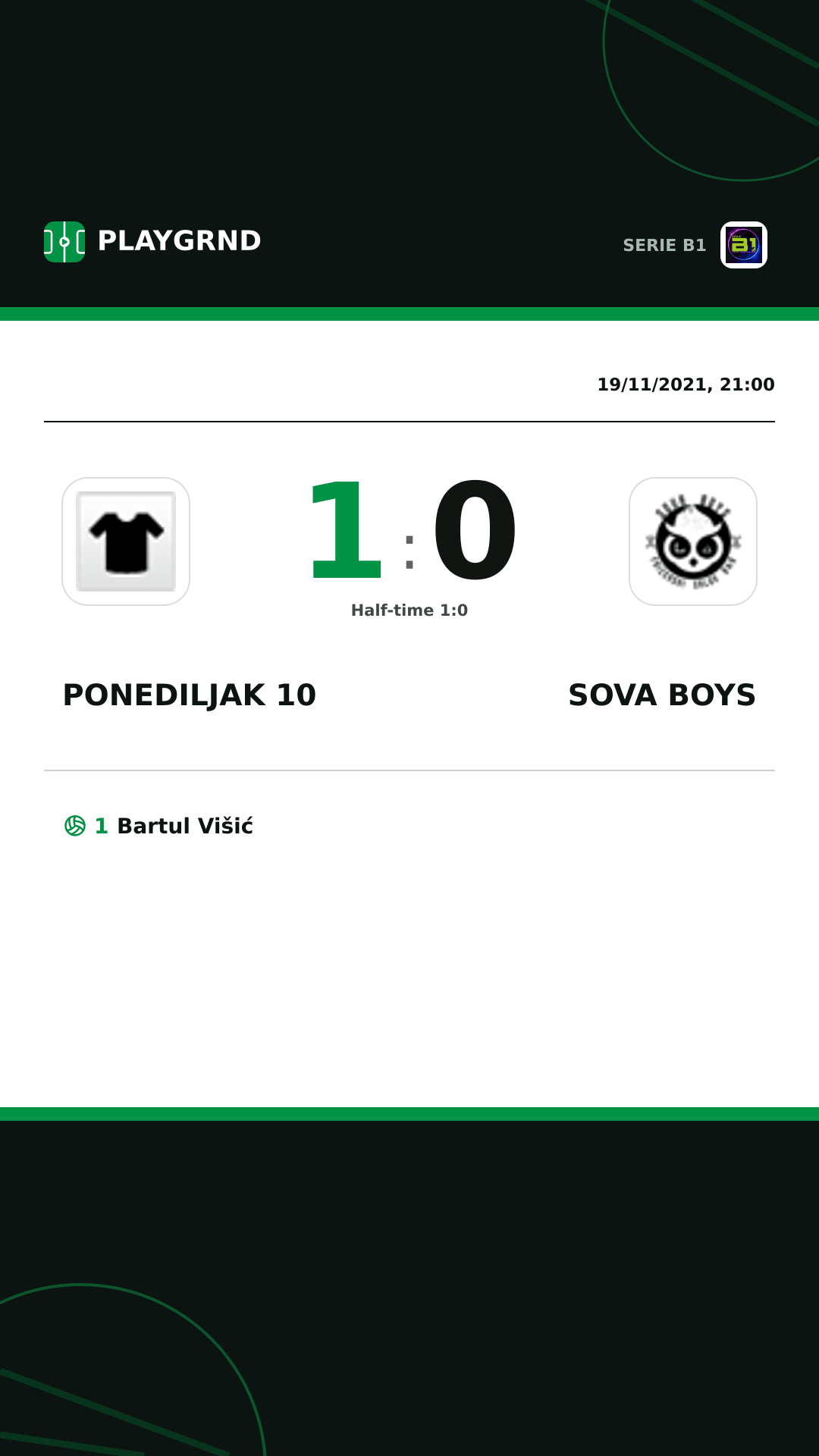 Instagram artwork: Ponediljak 10 1:0 Sova Boys