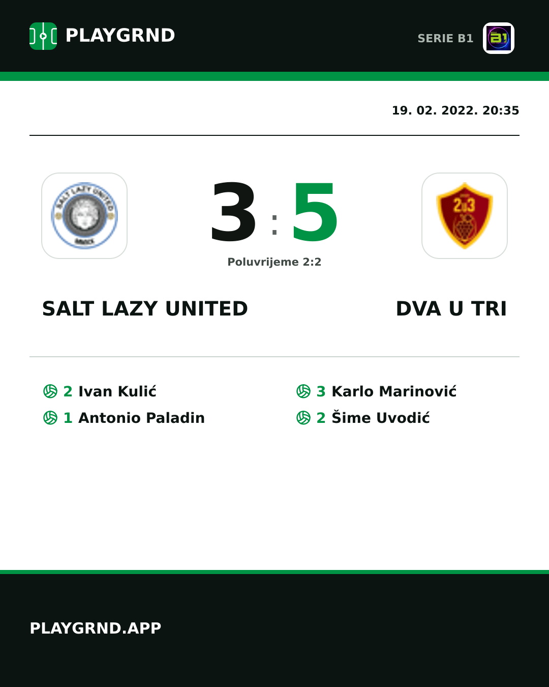 Instagram slika: Salt Lazy United 3:5 Dva U Tri