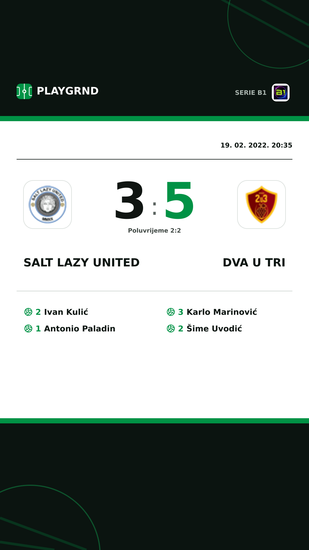 Instagram slika: Salt Lazy United 3:5 Dva U Tri