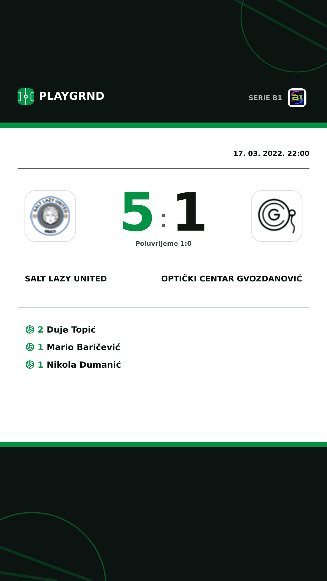 Instagram slika: Salt Lazy United 5:1 Optički Centar Gvozdanović