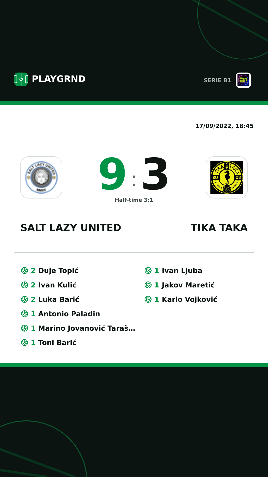 Instagram artwork: Salt Lazy United 9:3 Tika Taka