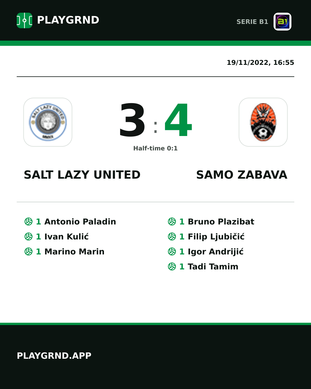 Instagram artwork: Salt Lazy United 3:4 Samo Zabava