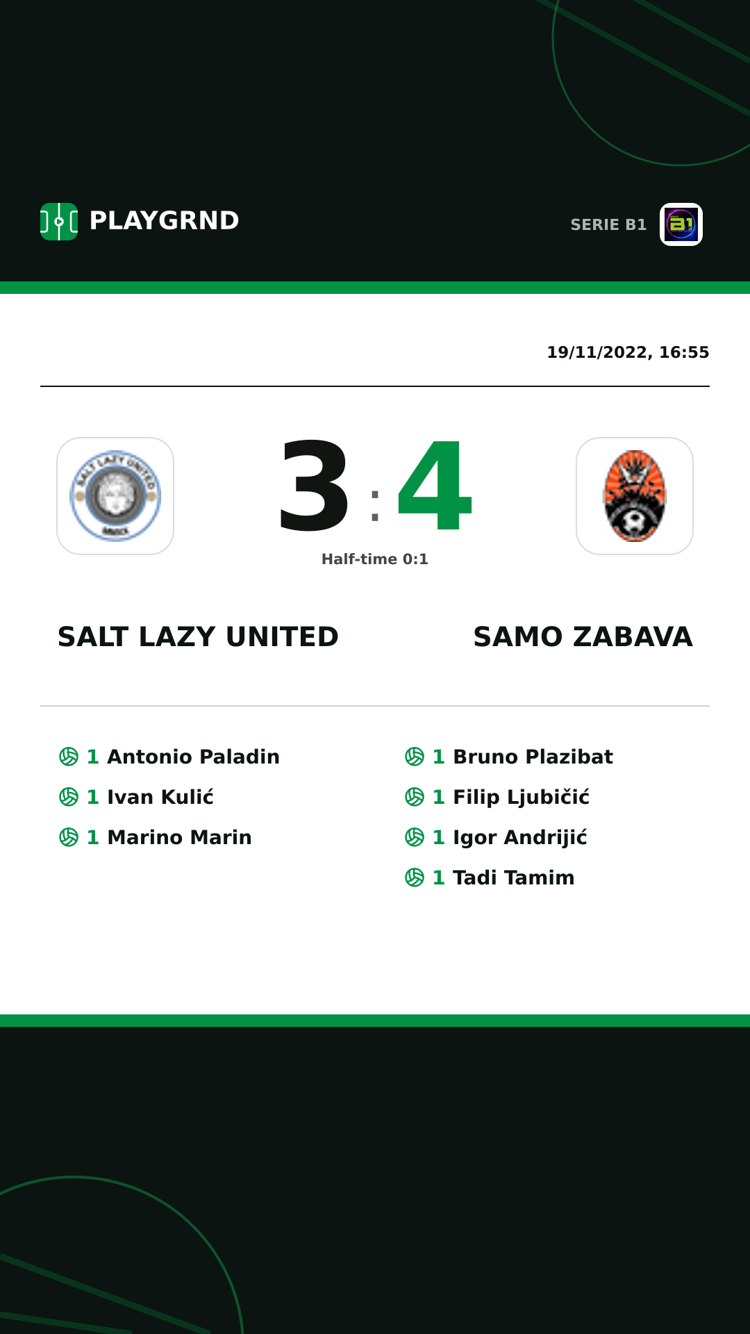 Instagram artwork: Salt Lazy United 3:4 Samo Zabava