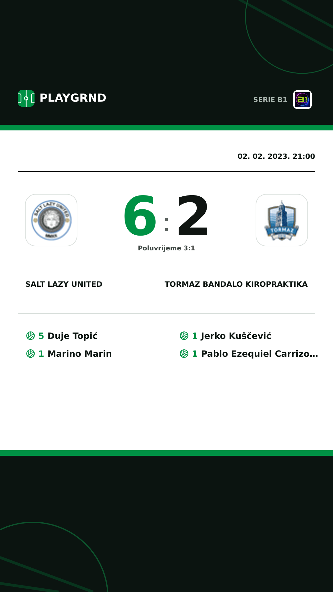 Instagram slika: Salt Lazy United 6:2 Tormaz Bandalo Kiropraktika