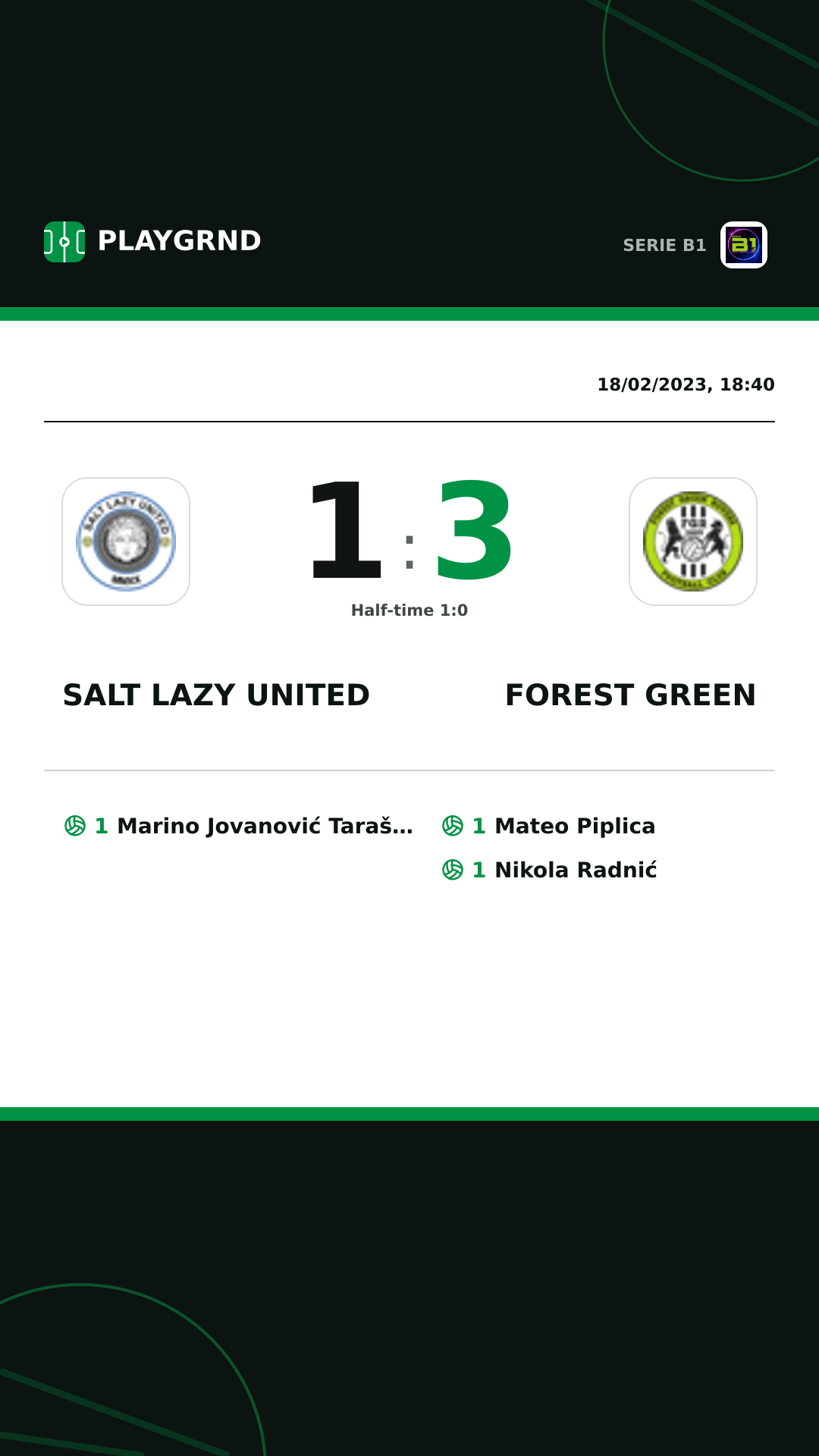 Instagram artwork: Salt Lazy United 1:3 Forest Green