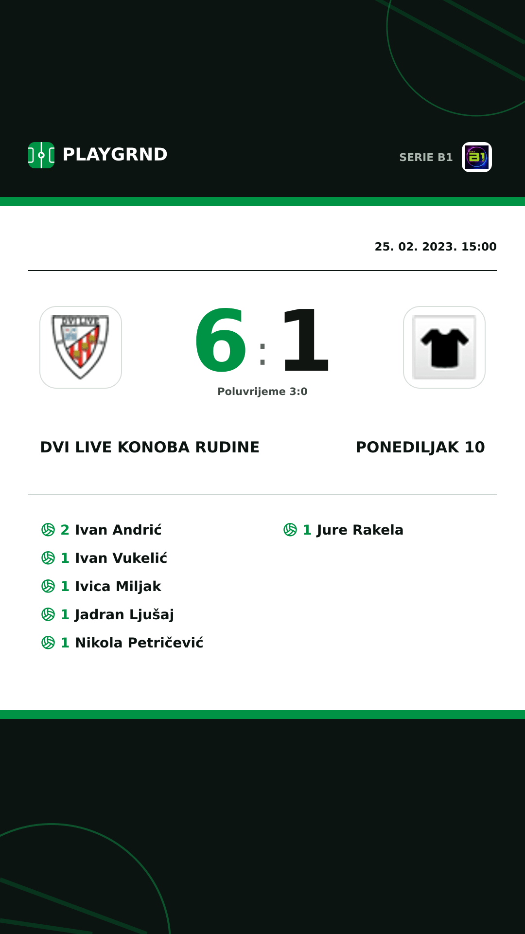 Instagram slika: Dvi Live Konoba Rudine 6:1 Ponediljak 10