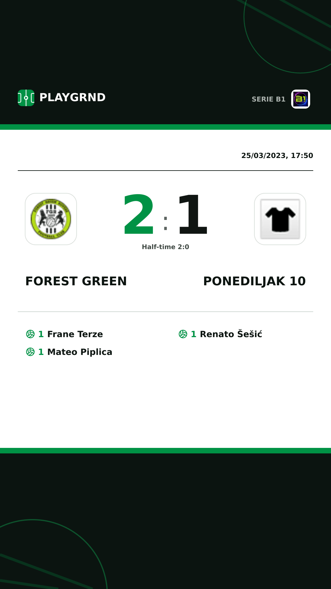 Instagram artwork: Forest Green 2:1 Ponediljak 10