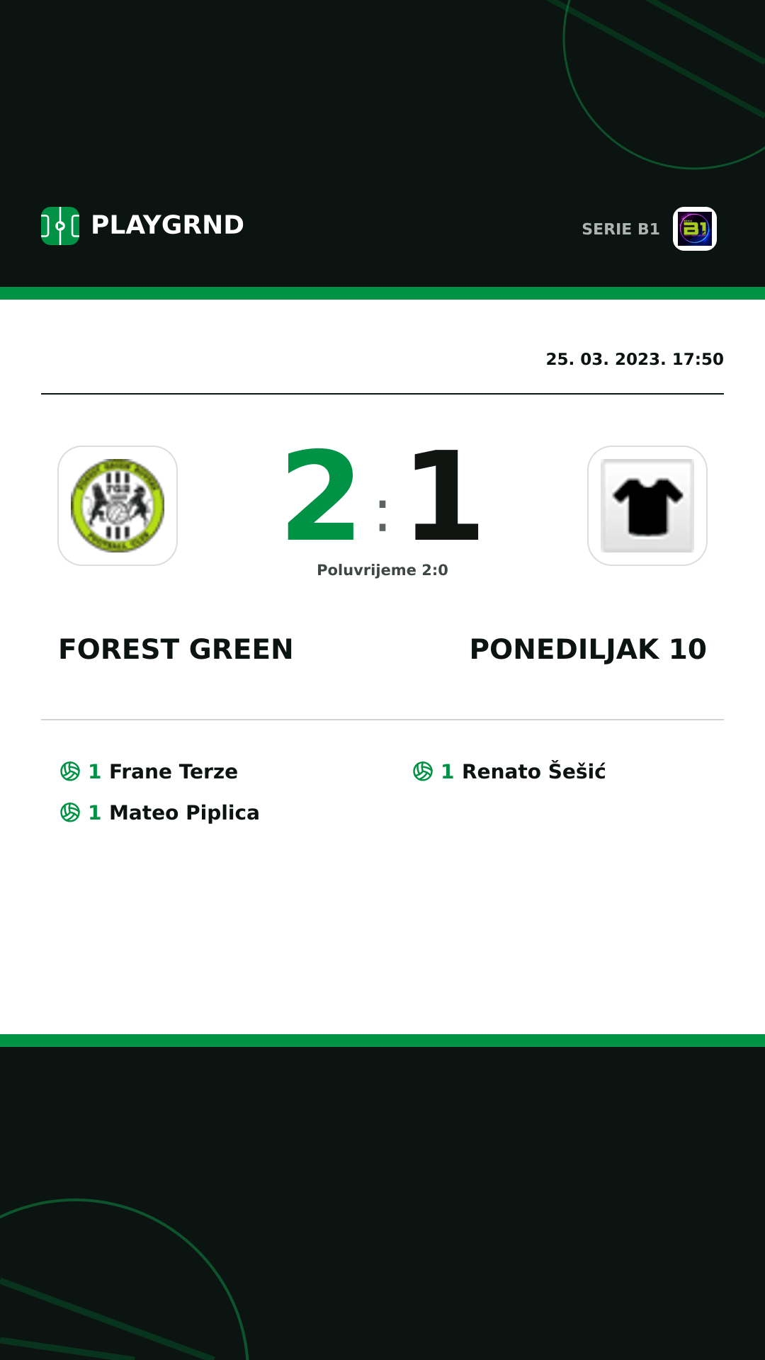 Instagram slika: Forest Green 2:1 Ponediljak 10