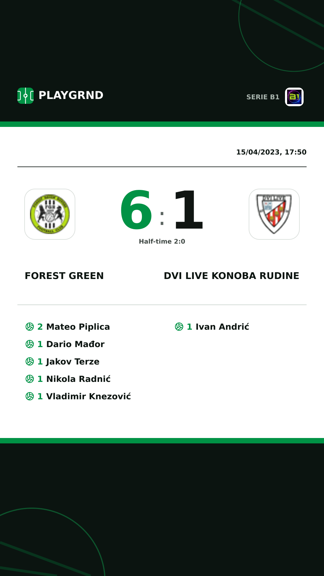 Instagram artwork: Forest Green 6:1 Dvi Live Konoba Rudine