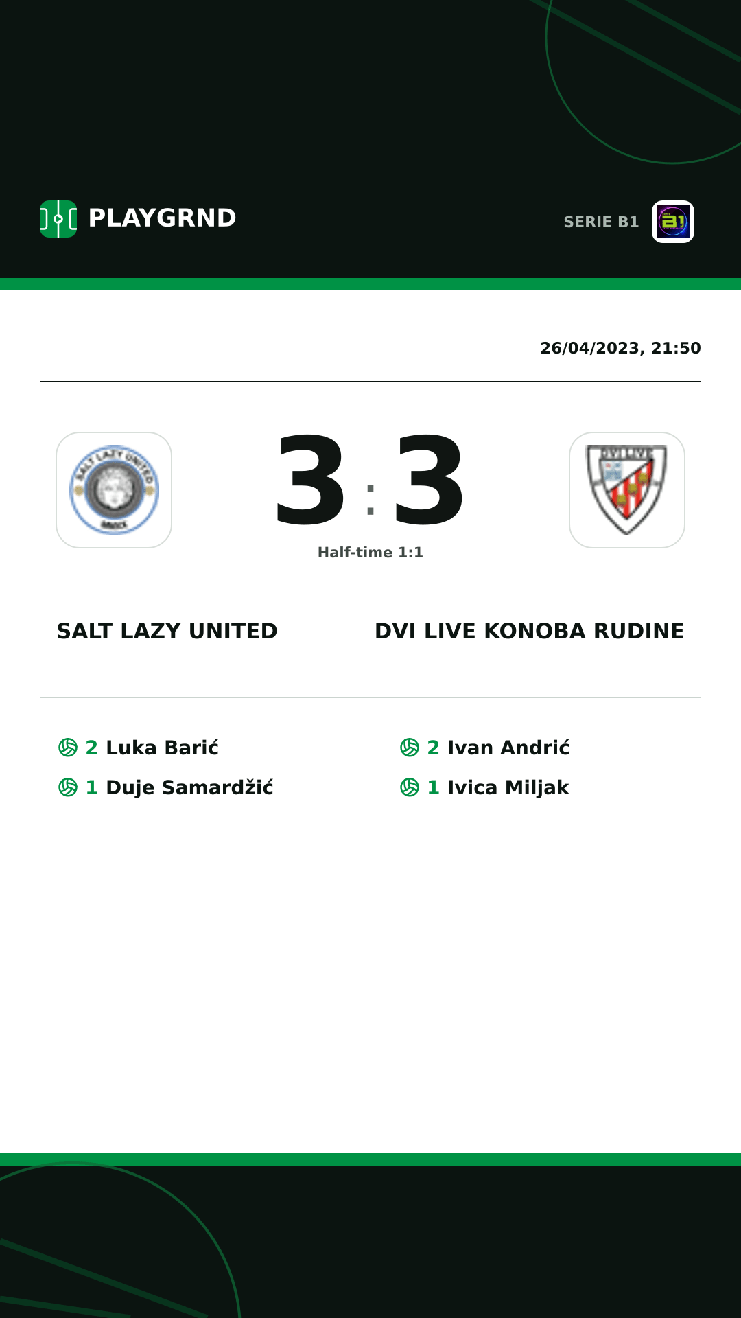Instagram artwork: Salt Lazy United 3:3 Dvi Live Konoba Rudine