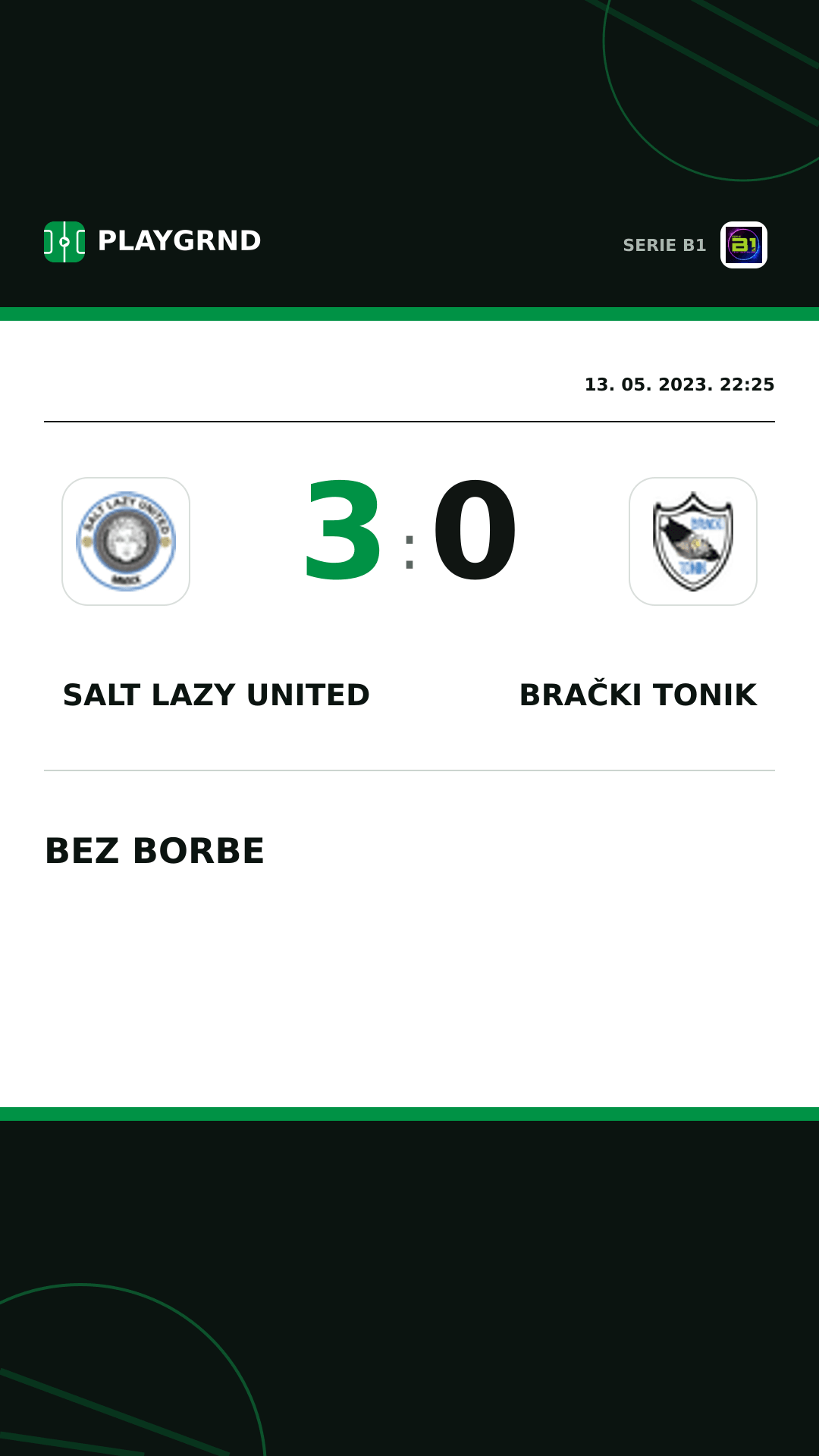 Instagram slika: Salt Lazy United 3:0 Brački Tonik