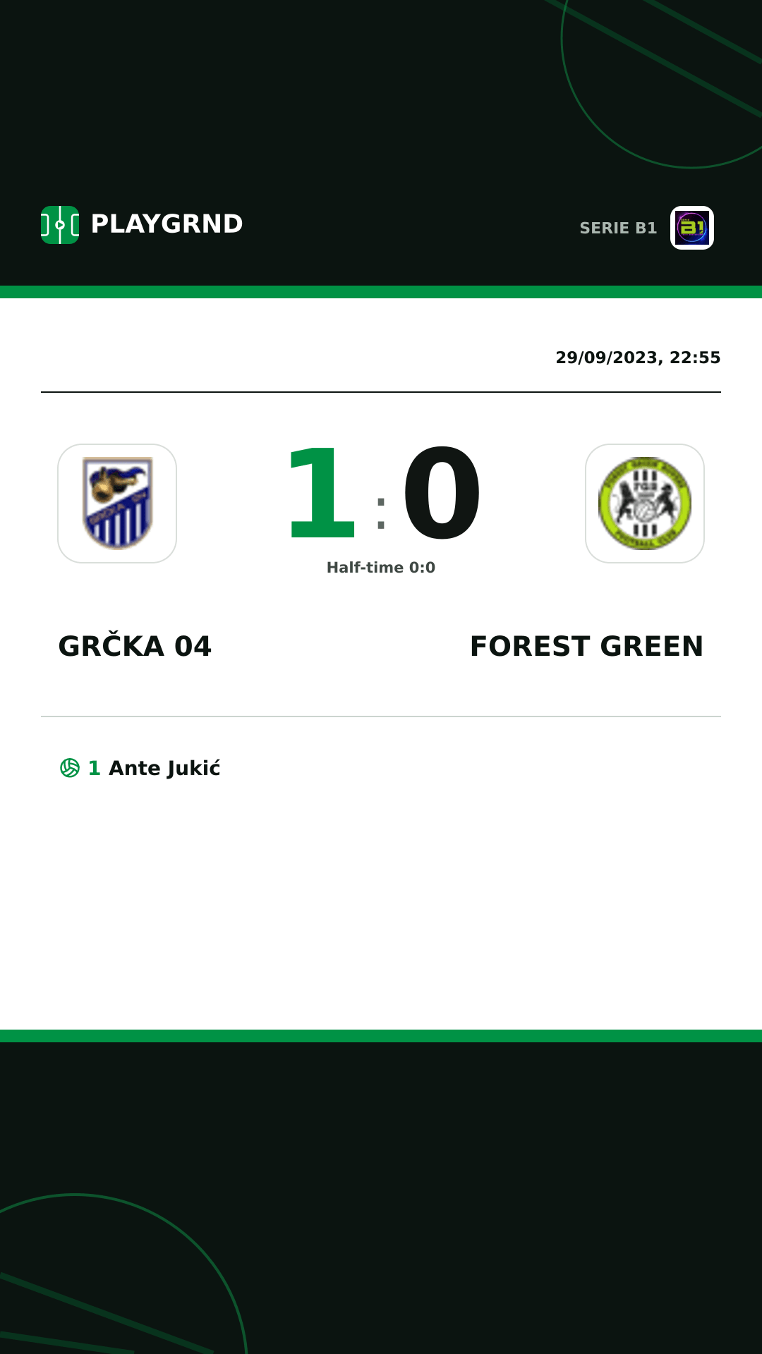 Instagram artwork: Grčka 04 1:0 Forest Green