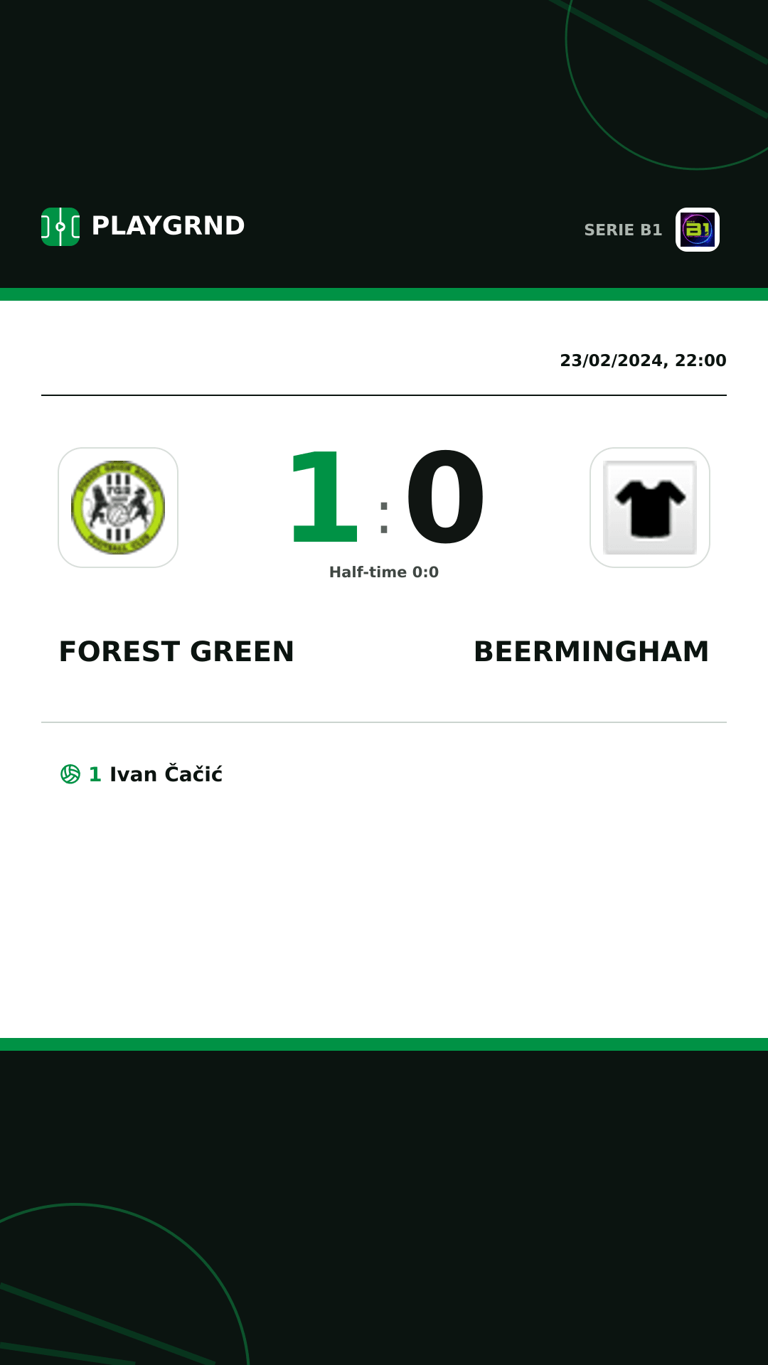 Instagram artwork: Forest Green 1:0 Beermingham